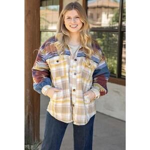 Fall jacket plaid shacket small S flannel aztec southwestern festival outdoor